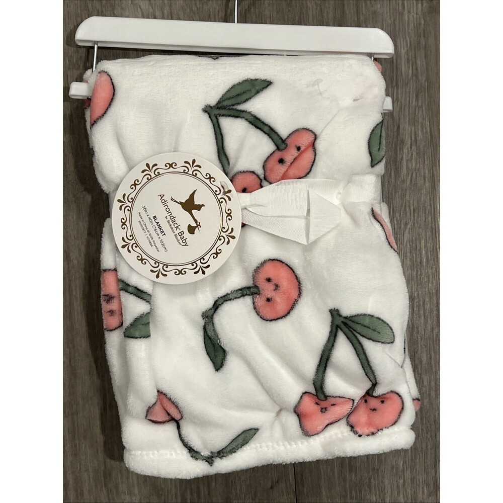 Adirondack Baby Cherry Cherries Fleece Blanket White Pink Soft Lightweight New